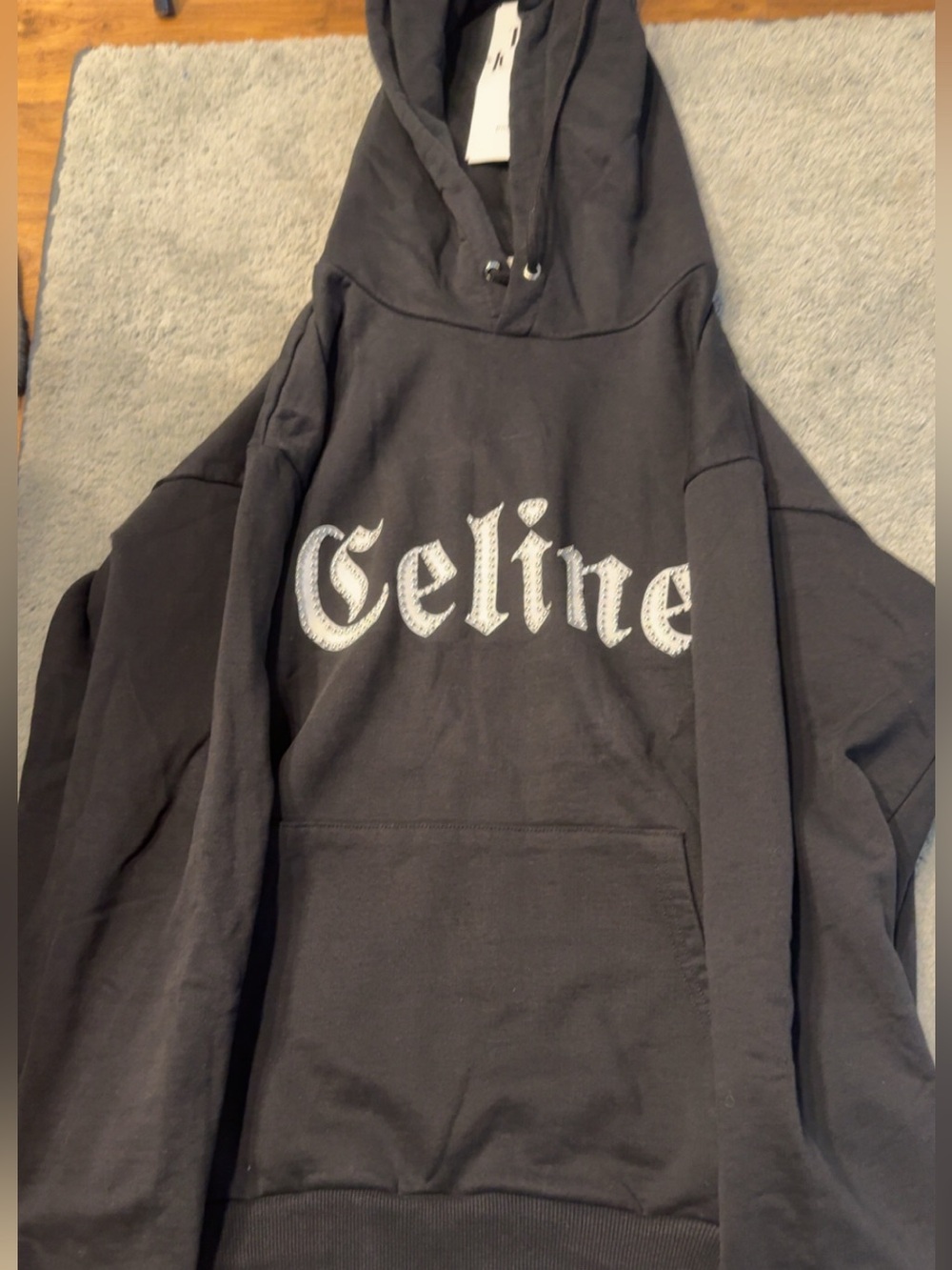 Celine Black Crewneck Hoodie with White Logo